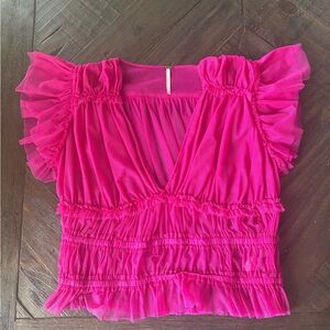 Free People Pink Ruffle Mesh Top Size M